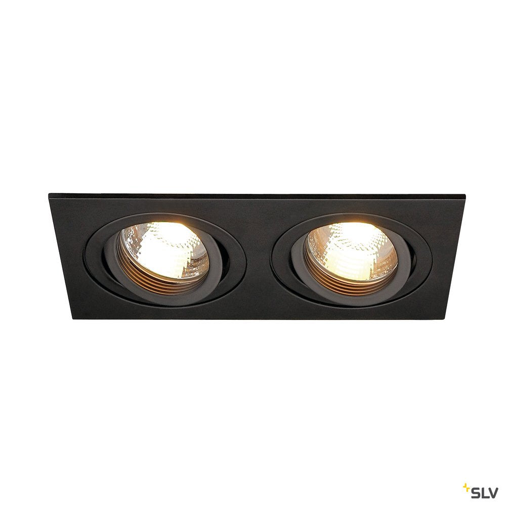 SLV NEW TRIA II GU10 Downlight, rechteckig, mattschwarz, max. 2x50W, inkl. Clipfedern