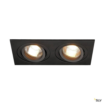 SLV NEW TRIA II GU10 Downlight, rechteckig, mattschwarz, max. 2x50W, inkl. Clipfedern