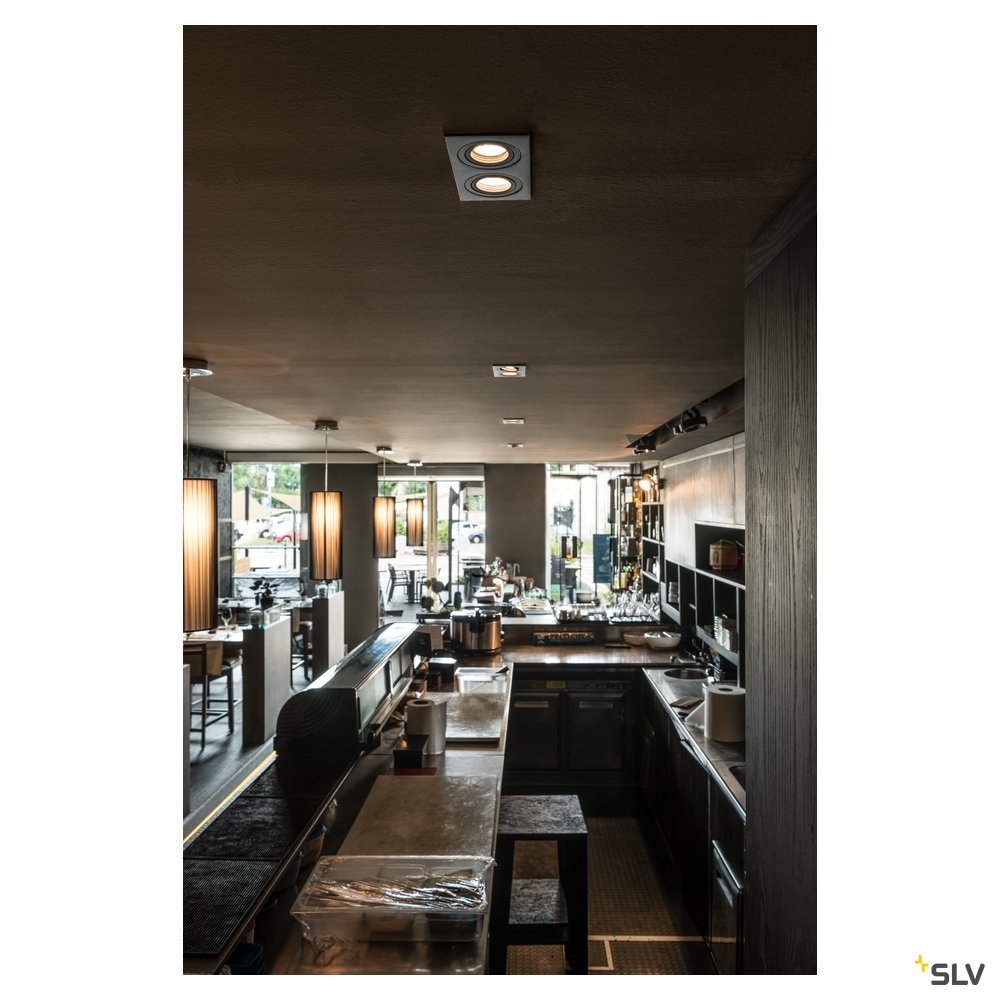 SLV NEW TRIA II GU10 Downlight, rechteckig, mattschwarz, max. 2x50W, inkl. Clipfedern