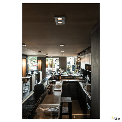 SLV NEW TRIA II GU10 Downlight, rechteckig, mattschwarz, max. 2x50W, inkl. Clipfedern