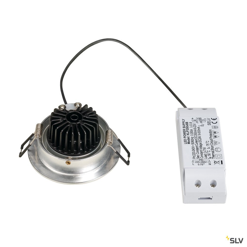 SLV NEW TRIA LED DL ROUND Set, Downlight, alu-brushed,6W,38°, 2700K, inkl. Treiber, Clipfed.