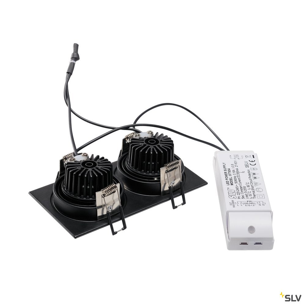 SLV NEW TRIA 2 DL SQUARE Set Downlight, mattschwarz, 2x6W, 38°,2700K,inkl. Treiber,Clipf.