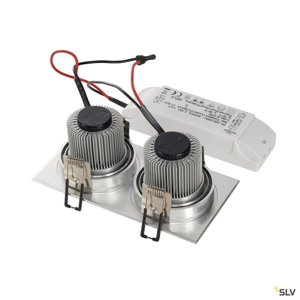 SLV NEW TRIA II LED DL SQUARE Set, alu-brushed, 2x6W, 38°, 2700K, inkl. Treiber, Clipfed.