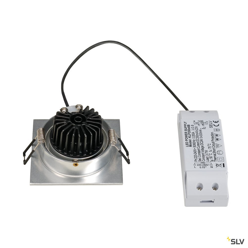 SLV NEW TRIA LED DL SQUARE Set, Downlight, alu-brushed,6W,38°, 3000K, inkl. Treiber, Clipfed.