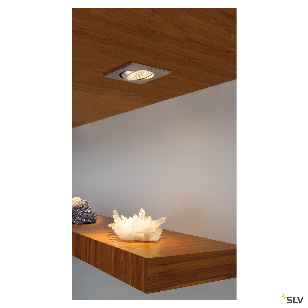 SLV NEW TRIA LED 3W DL SQUARE Set, Downlight, alu-brushed, 38°, 3000K, inkl. Treiber, Clipfed.