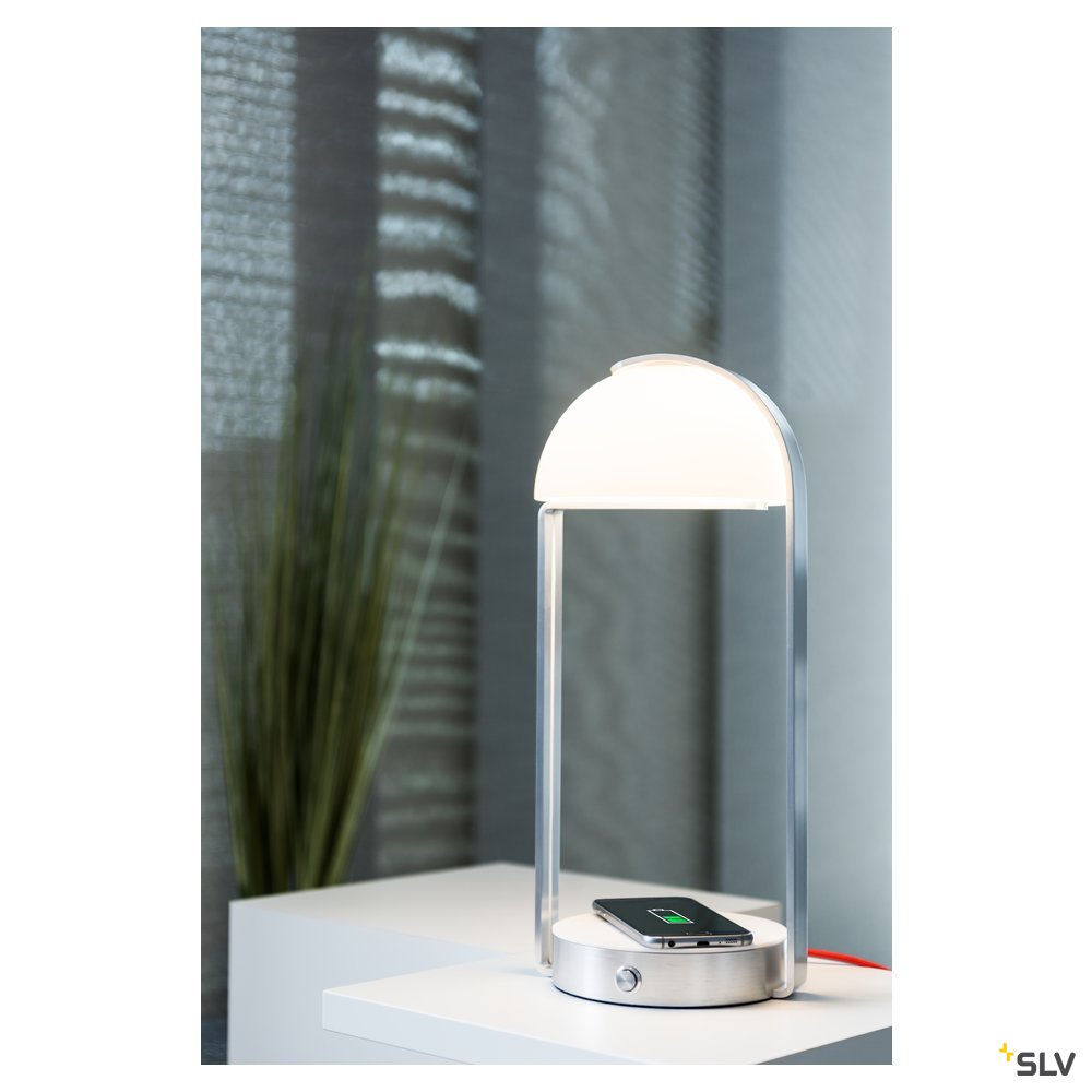 SLV Mod. 86 LED, Tischleuchte + WL USB, weiss/ silber