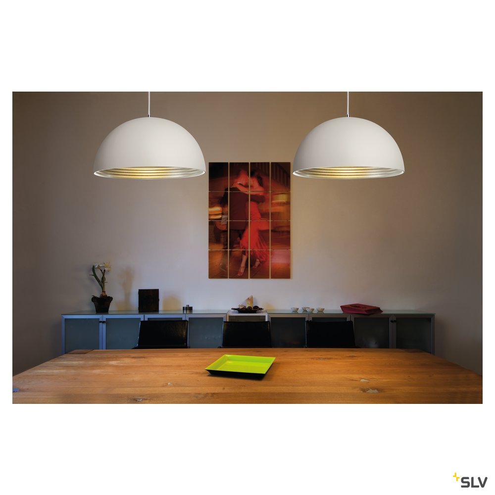SLV FORCHINI M Pendelleuchte, PD-2, 40cm, rund, weiss/ silber, E27, max. 40W