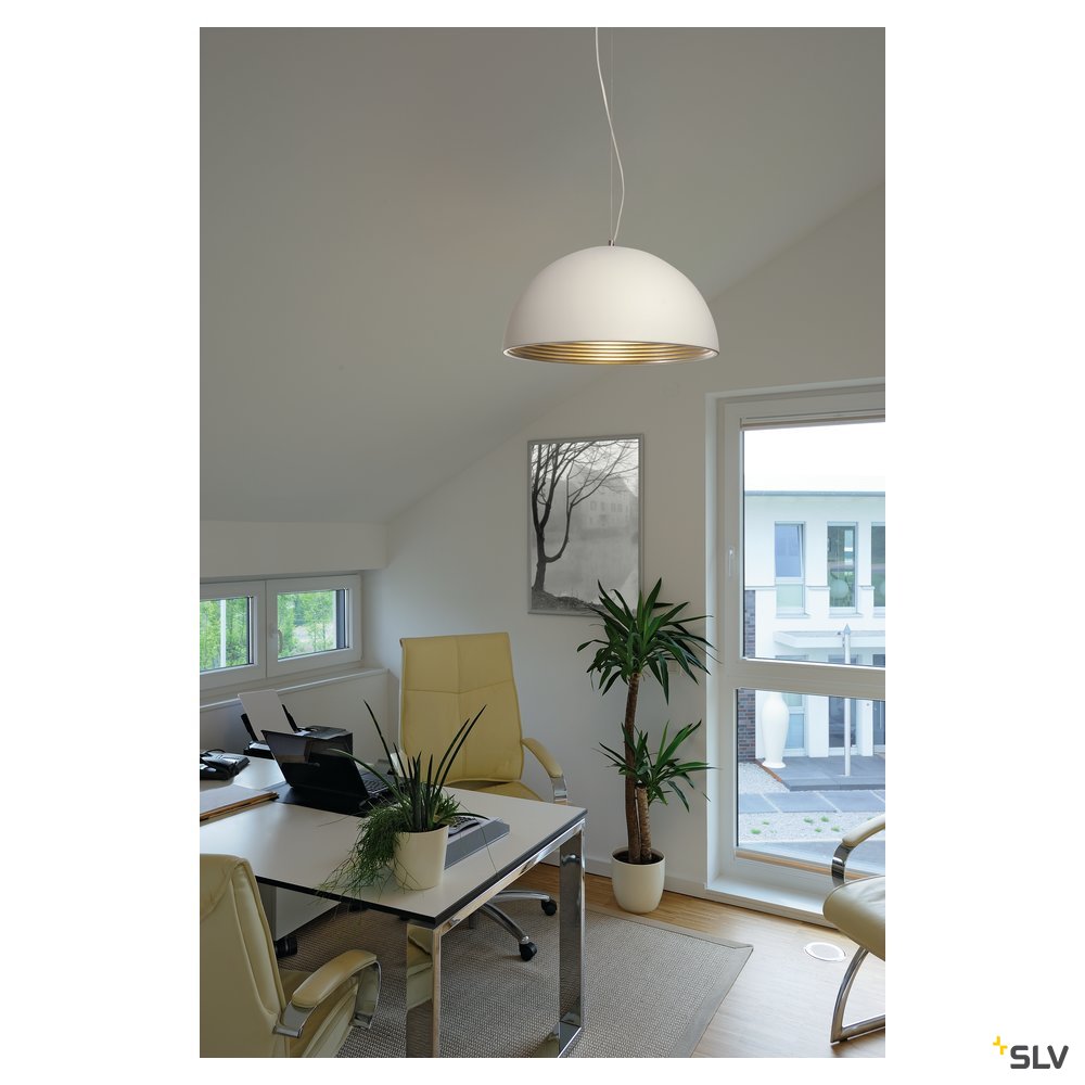 SLV FORCHINI M Pendelleuchte, PD-1, 50cm, rund, weiss/ silber, E27, max. 40W