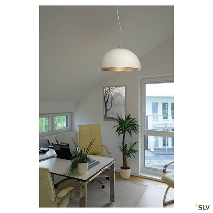 SLV FORCHINI M Pendelleuchte, PD-1, 50cm, rund, weiss/ silber, E27, max. 40W