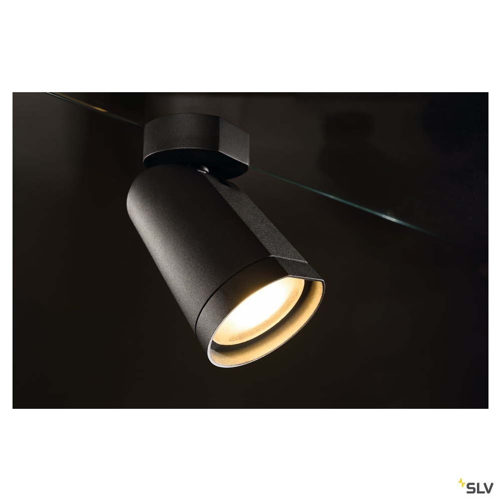 SLV BILAS SPOT, single LED, rund, mattschwarz, 15W, 25°, 2700K, mit Rosette