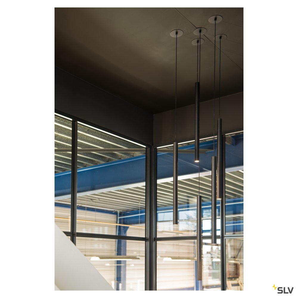 SLV HELIA 60, Pendelleuchte, LED, 3000K, rund, schwarz, flache Rosette zum Einbau, 7,5W