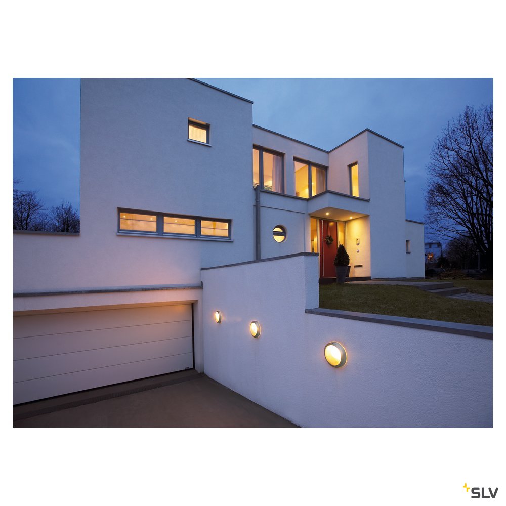 SLV Wand-/Deckenleuchte BULAN rund grau E14 60W sat. Glas