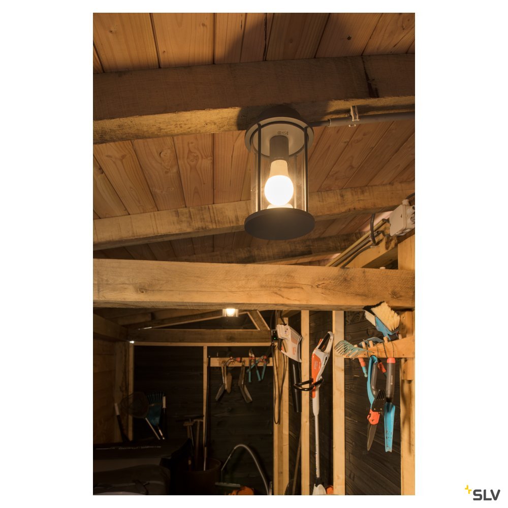 SLV PHOTONIA, Outdoor Deckenleuchte, A60, rund, anthrazit, klares Glas