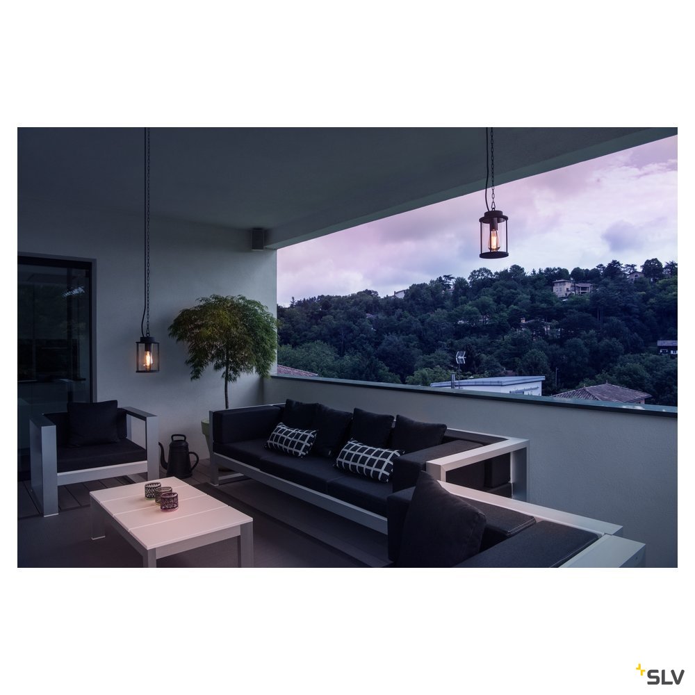 SLV PHOTONIA E27, Outdoor Pendelleuchte, anthrazit, inkl. 5m Kette und Anschlussleitung mit offenem Kabelende, max.60W, IP44