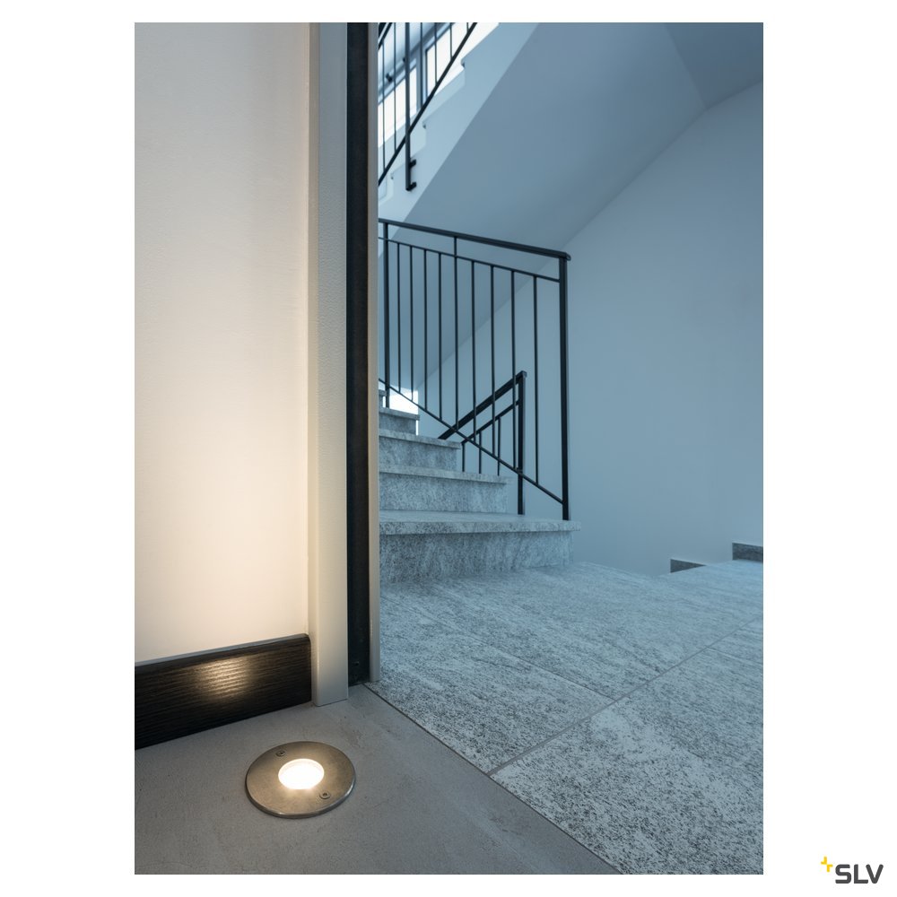 SLV DASAR LED LV Bodeneinbau- leuchte, rund, Edelstahl 316, 6W, 3000K, 12-25V, IP67